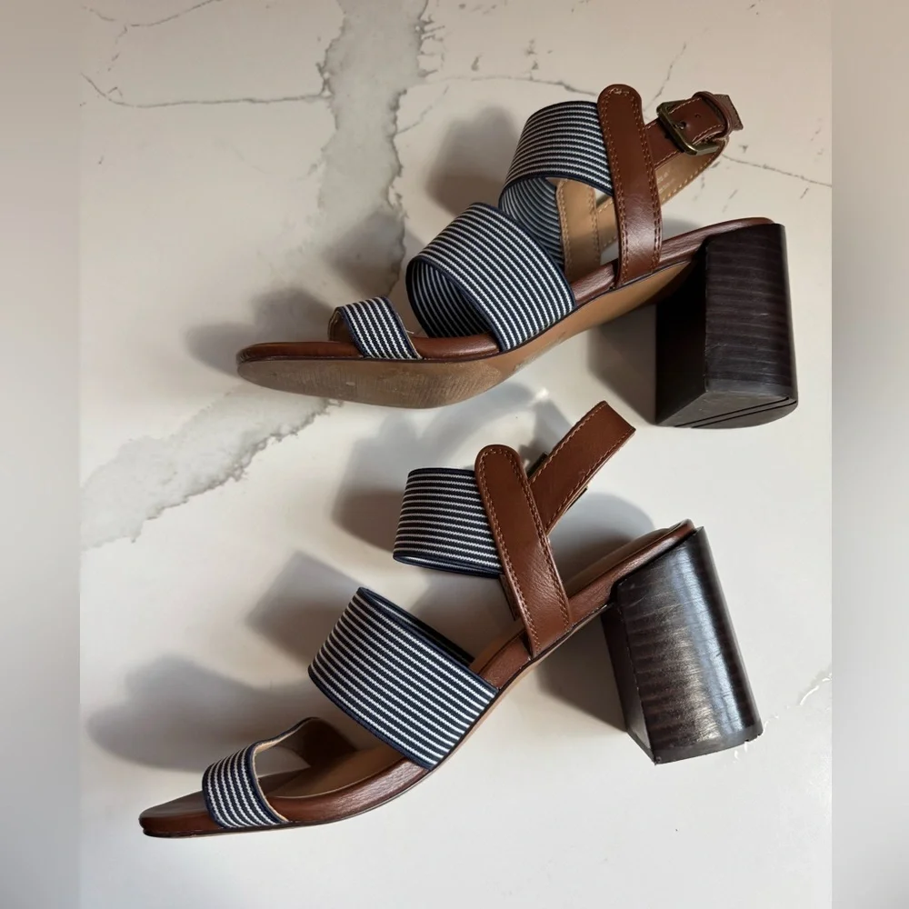 Market & Spruce Navy and Brown Striped Sandals - Picture 4 of 8
